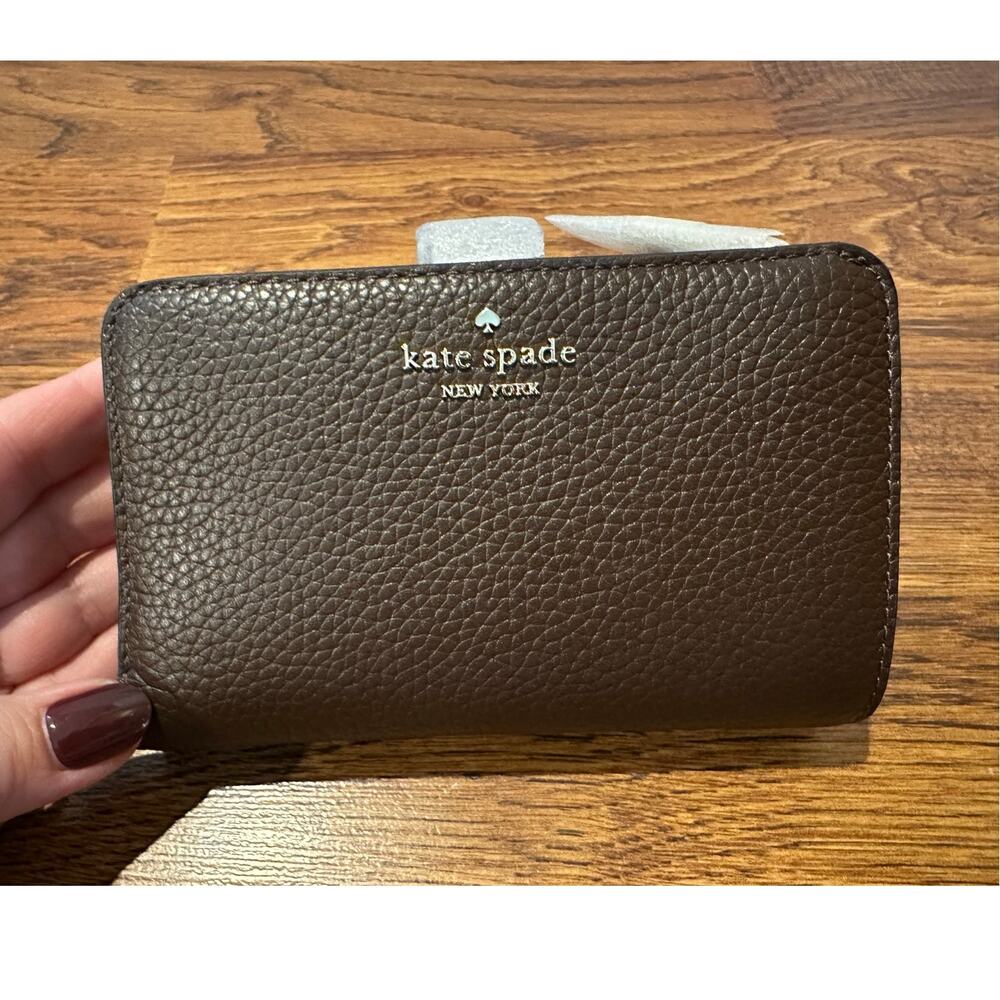 Kate Spade New York Pebbled Leather Wallet Brown Snap Closure 4x6 NWT Designer